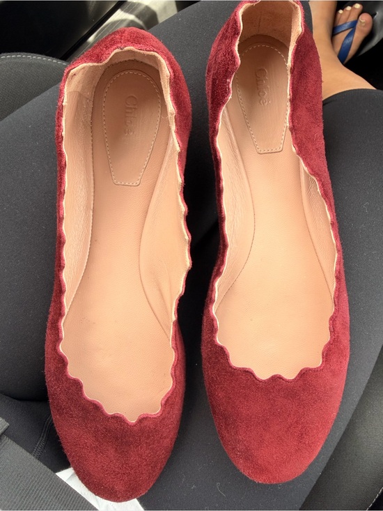 Chloe Shoes - Chloé Burgundy Suede Scalloped Ballet Flats